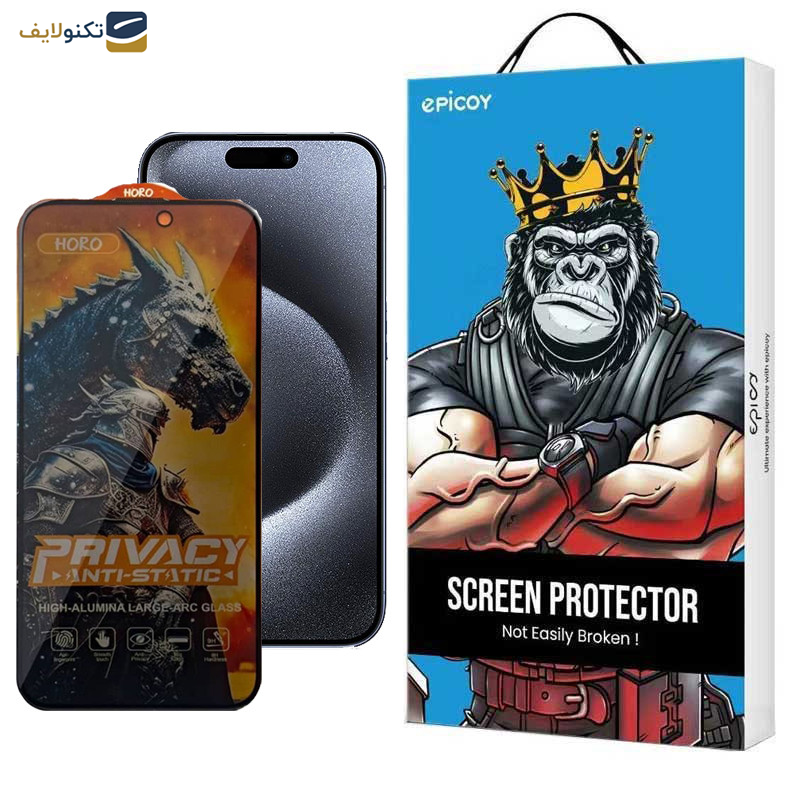 محافظ صفحه نمایش حریم شخصی گوشی اپل iPhone 15 Pro اپیکوی مدل Knight Privacy - Epicoy Knight Privacy Glass Screen Protector For Apple iPhone 15 Pro