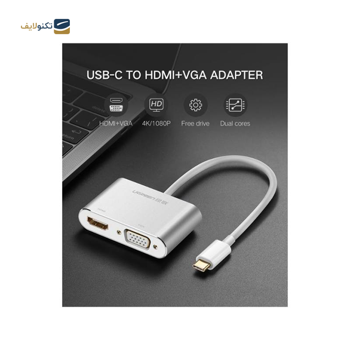 هاب USB-C یوگرین 2 پورت CM162 مدل 50505 - UGREEN CM162-50505 2 Port USB-C Hub