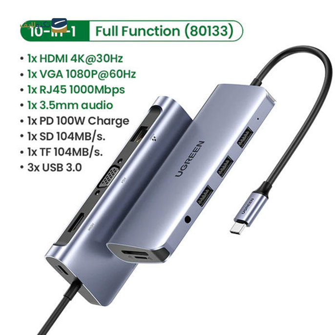 هاب USB-C یوگرین 10 پورت مدل 80133 - UGREEN CM179-80133 10 Port USB-C Hub