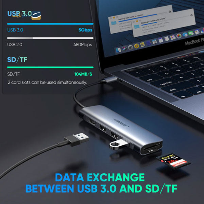 هاب USB-C یوگرین 7 پورت CM195 مدل 70411 - UGREEN CM195-70411 7 Port USB-C Hub