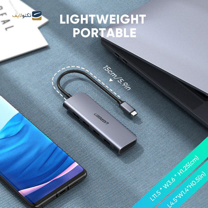 هاب USB-C یوگرین 7 پورت CM195 مدل 70411 - UGREEN CM195-70411 7 Port USB-C Hub