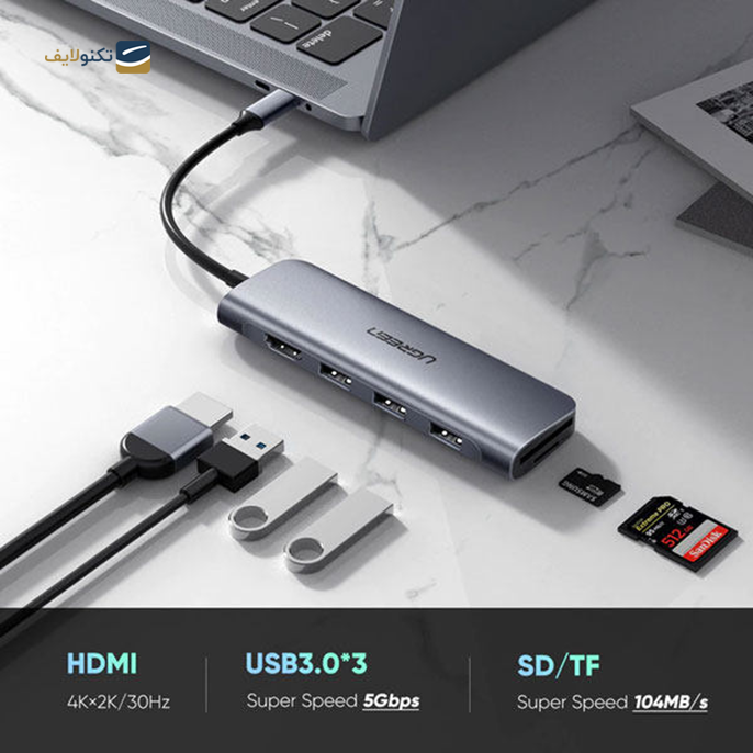 هاب USB-C یوگرین 7 پورت CM195 مدل 70411 - UGREEN CM195-70411 7 Port USB-C Hub