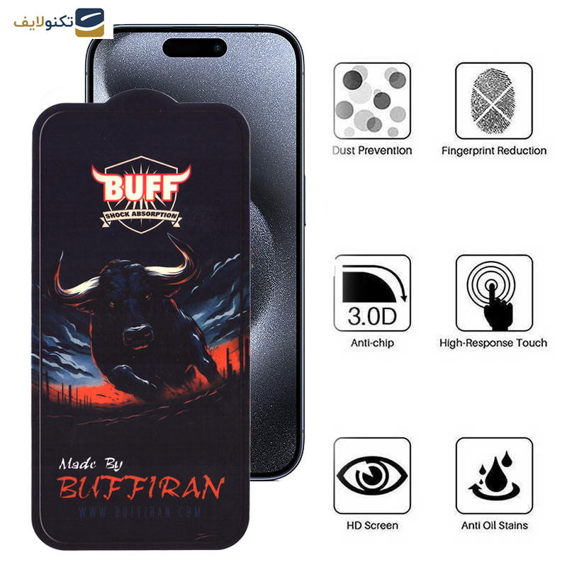 گلس گوشی اپل iPhone 15 Pro بوف مدل BullRun Crystal Pro - Buff BullRun Crystal Pro Screen Protector For Apple iPhone 15 Pro