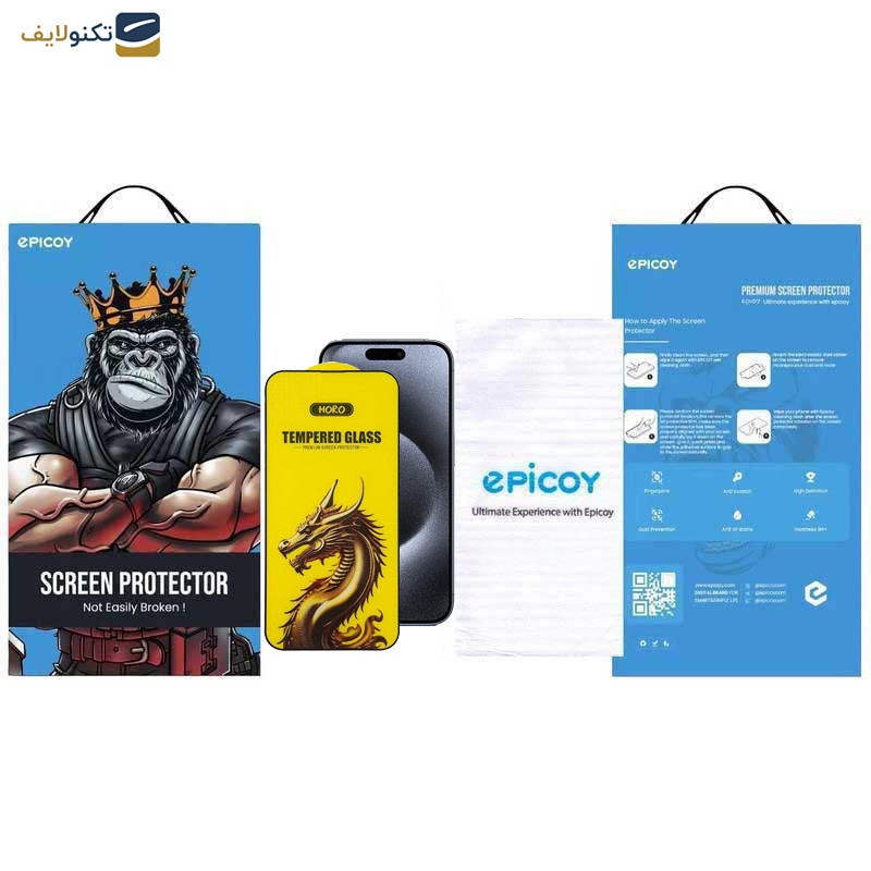 گلس گوشی اپل iPhone 15 Pro اپیکوی مدل Golden Dragon - Epicoy Golden Dragon Glass Screen Protector For Apple iPhone 15 Pro