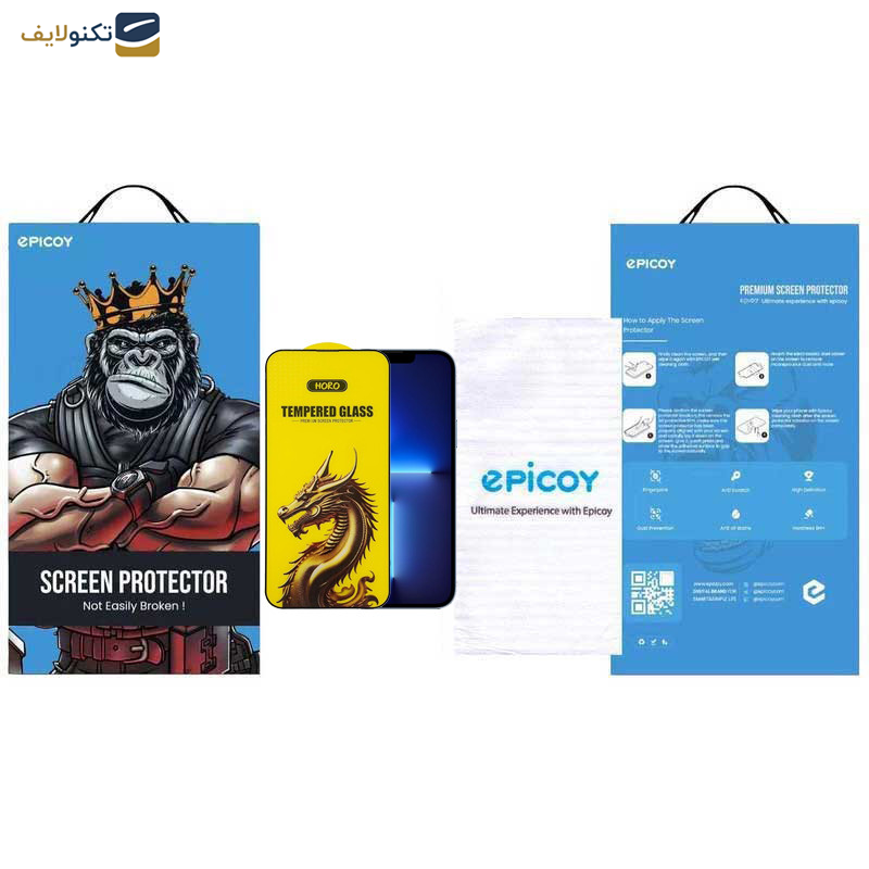 گلس گوشی اپل iPhone 13 Pro Max نمایش اپیکوی مدل Golden Dragon - Epicoy Golden Dragon Glass Screen Protector For Apple iPhone 13 Pro Max