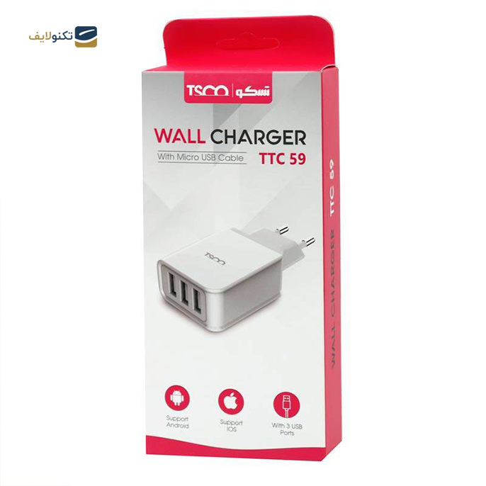  شارژر دیواری تسکو مدل TTC 59 - توان 15 وات - Tsco TTC 59 Wall Charger With Micro USB Cable