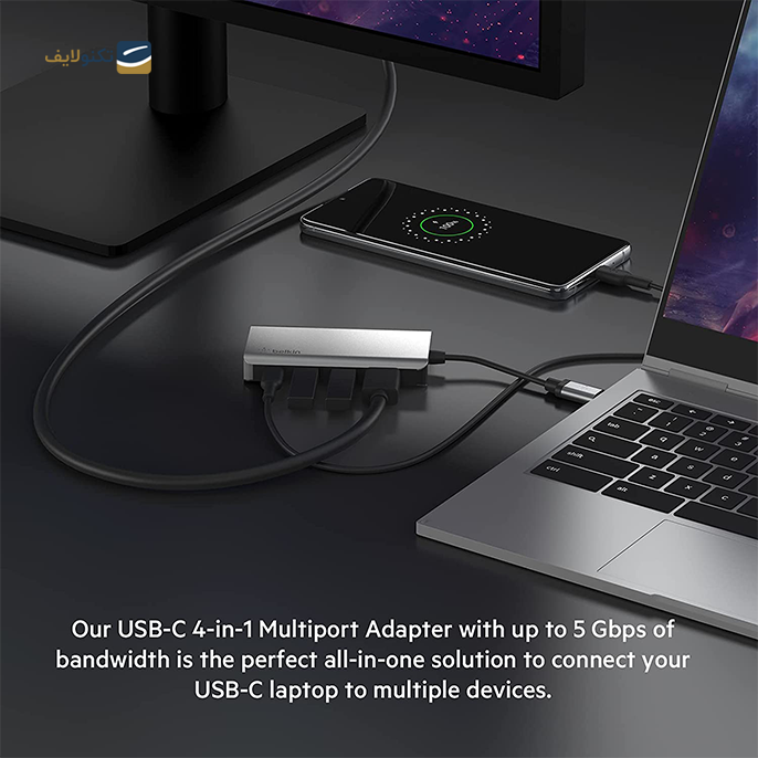 هاب USB-C بلکین 4 پورت مدل AVC006btSGY  - Belkin USB C Hub, 4-in-1 MultiPort Adapter