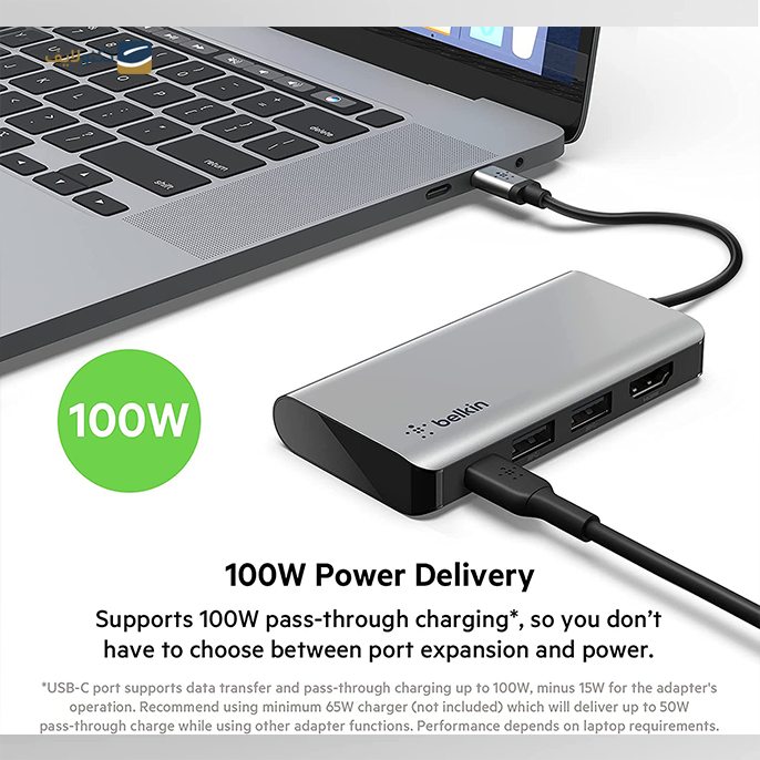 هاب USB-C بلکین 4 پورت مدل AVC006btSGY  - Belkin USB C Hub, 4-in-1 MultiPort Adapter