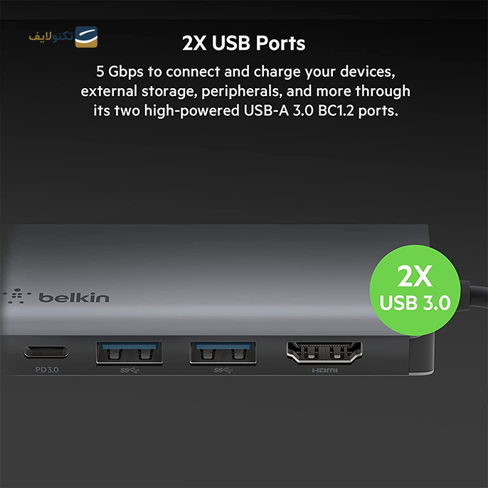 هاب USB-C بلکین 4 پورت مدل AVC006btSGY  - Belkin USB C Hub, 4-in-1 MultiPort Adapter