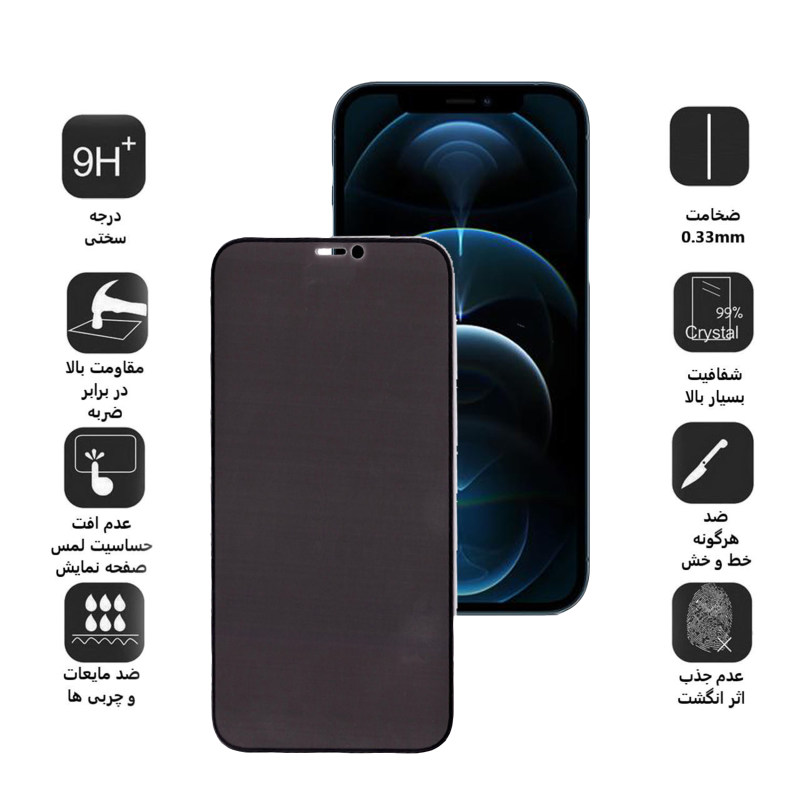 گلس گوشی اپل iPhone 12 Pro بوف حریم شخصی مدل CFPr9 - Buff CFPr9 Apple iPhone 12 Pro Privacy Glass Screen Protector