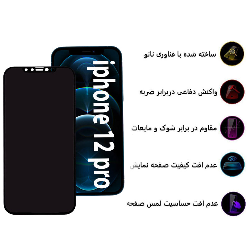 گلس گوشی اپل iPhone 12 Pro بوف حریم شخصی مدل Pr33 - Buff Pr33 Apple iPhone 12 Pro Privacy Glass Screen Protector