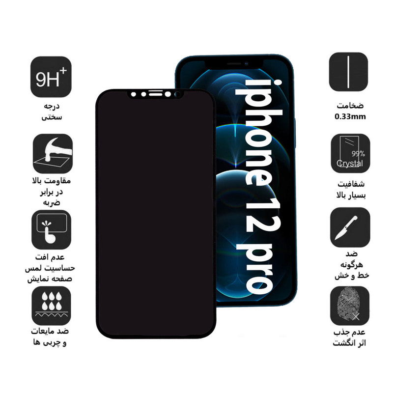 گلس گوشی اپل iPhone 12 Pro بوف حریم شخصی مدل Pr33 - Buff Pr33 Apple iPhone 12 Pro Privacy Glass Screen Protector