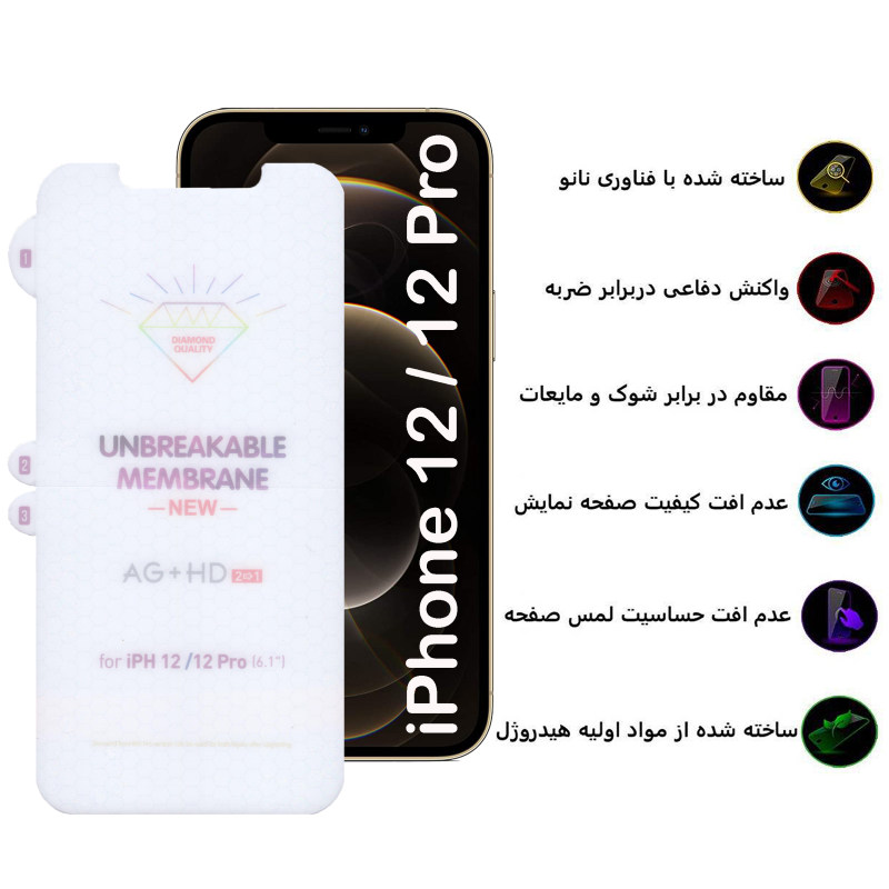 گلس گوشی اپل iPhone 12 / 12 Pro بوف مدل Hydrogel-Double - Buff Hydrogel-Double Apple iPhone 12 / 12 Pro Glass Screen Protector