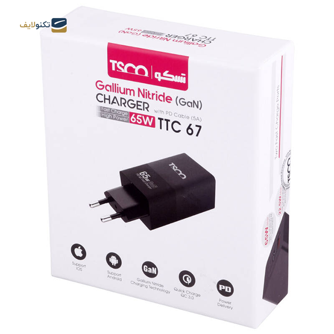 شارژر دیواری تسکو مدل TTC 67 GaN توان 65 وات - TSCO TTC 67 GaN QC3 PD 5A 65W Travel Adapter