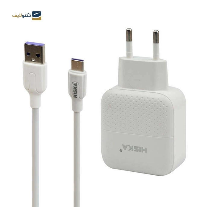 شارژر دیواری هیسکا مدل H111Q به همراه کابل تبدیل micro USB - Hiska H111Q DUAL USB WALL CHARGER with micro USB cable