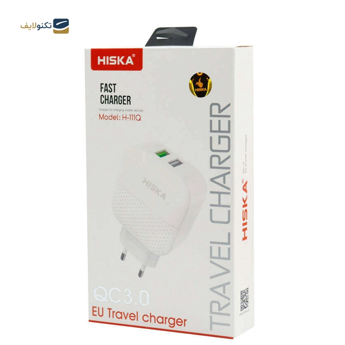 شارژر دیواری هیسکا مدل H111Q به همراه کابل تبدیل micro USB - Hiska H111Q DUAL USB WALL CHARGER with micro USB cable