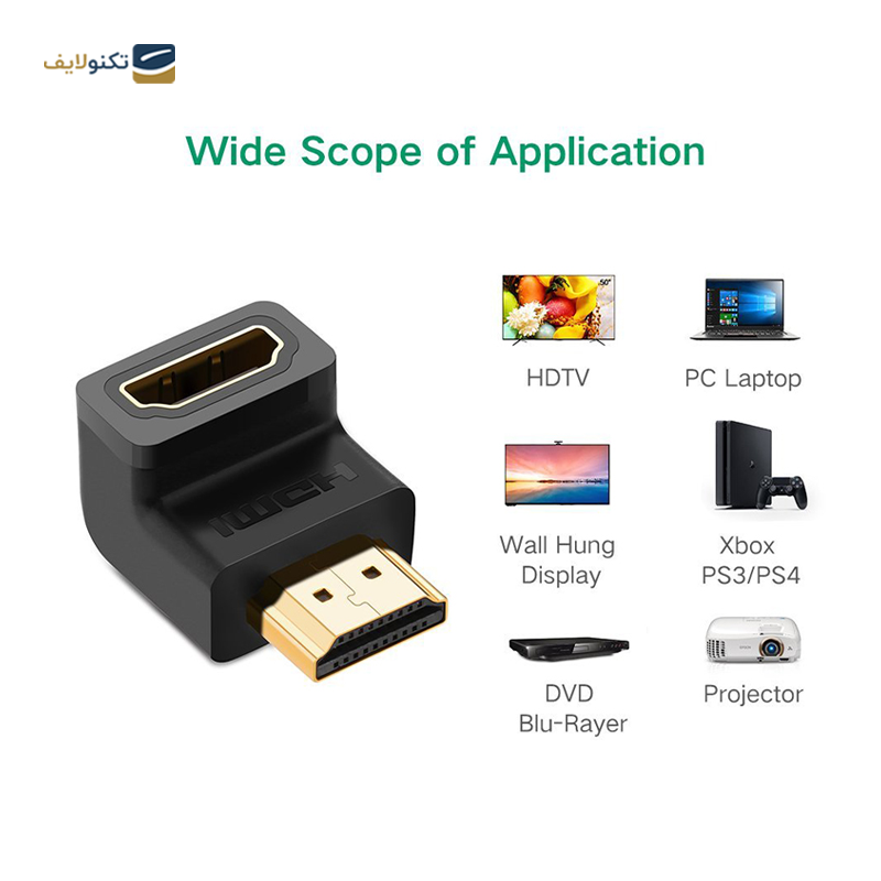 تبدیل HDMI نری به مادگی یوگرین مدل 20109 زاویه 90 درجه - UGREEN 20109 HDMI Male To Female Angled Adapter--Up