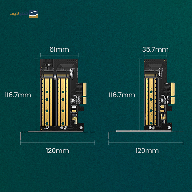 تبدیل M.2 M-Key+M.2 B-Key به PCle 3.0 4X یوگرین CM302 مدل 70504 - UGREEN CM302-70504 M.2 M-Key+M.2 B-Key to PCI-E 3.0 × 4 Expansion Card