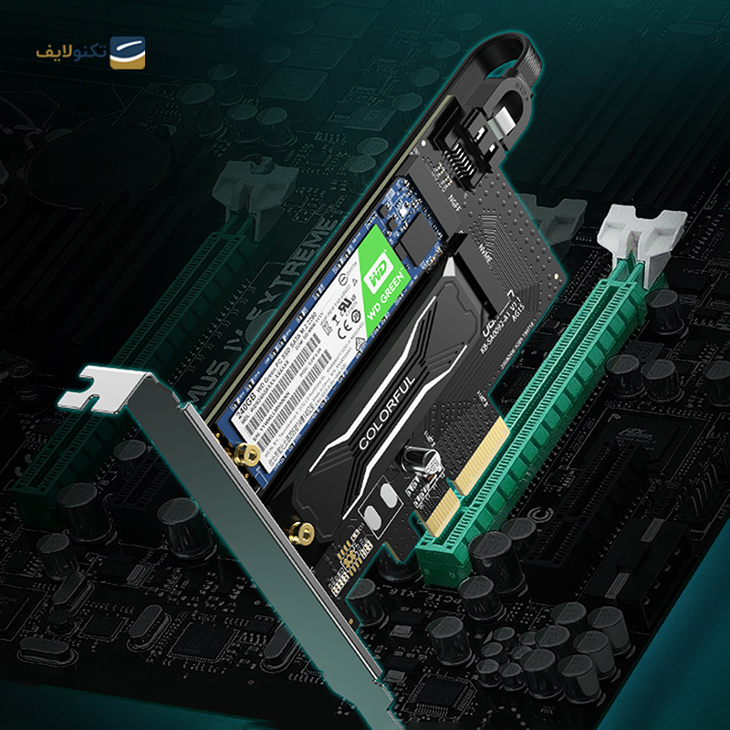 تبدیل M.2 M-Key+M.2 B-Key به PCle 3.0 4X یوگرین CM302 مدل 70504 - UGREEN CM302-70504 M.2 M-Key+M.2 B-Key to PCI-E 3.0 × 4 Expansion Card