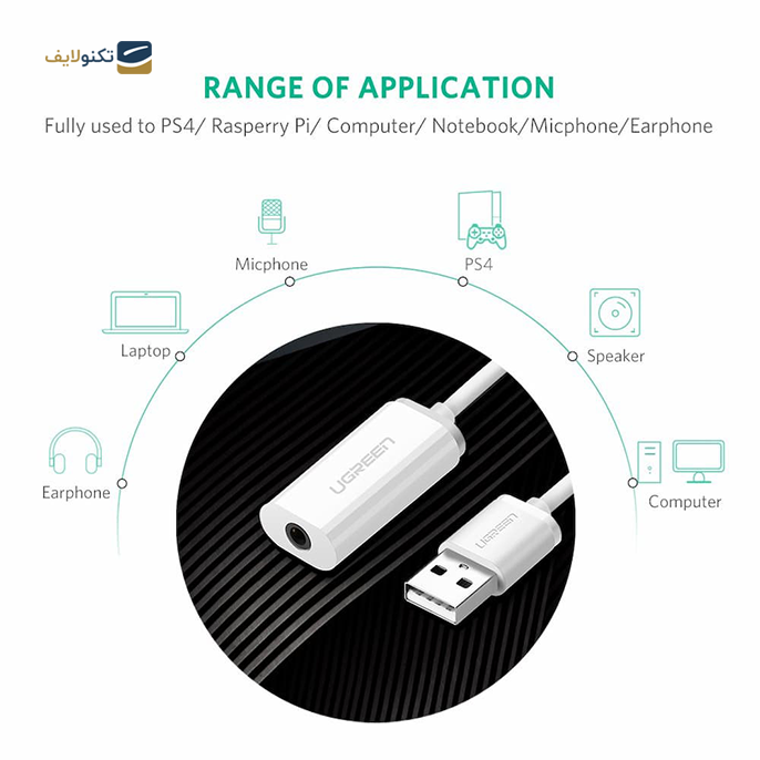 کابل تبدیل USB به جک 3.5 میلی متری صدا یوگرین US206 مدل 30712 - UGREEN US206 30712 USB External Stereo Sound Adapter