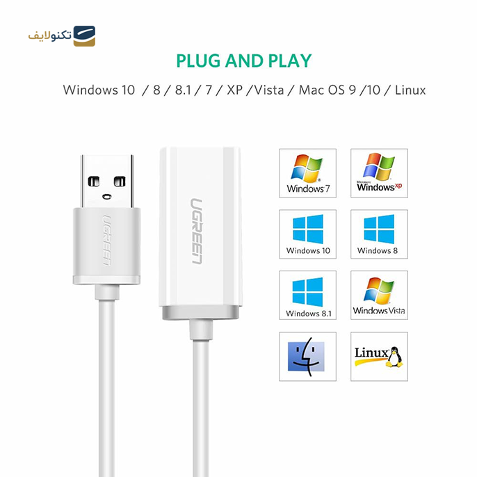 کابل تبدیل USB به جک 3.5 میلی متری صدا یوگرین US206 مدل 30712 - UGREEN US206 30712 USB External Stereo Sound Adapter