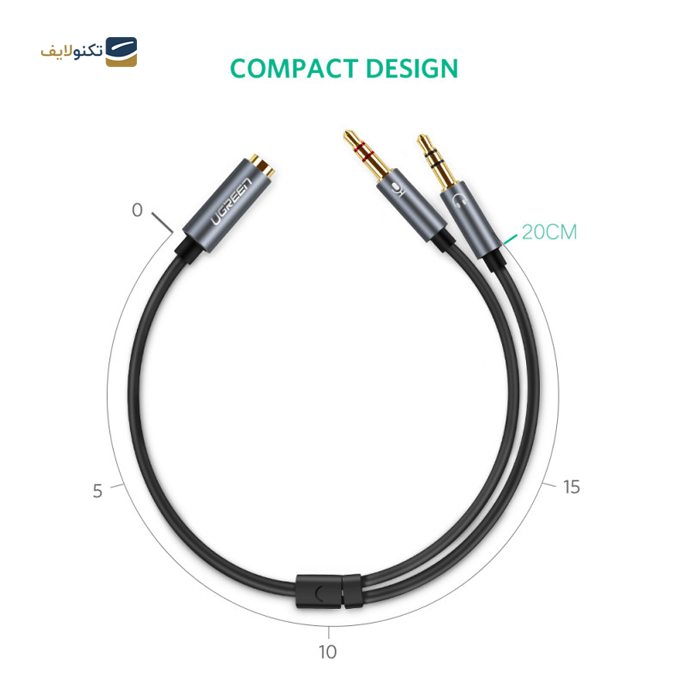 کابل تبدیل 1 به 2 AUX یوگرین AV140 مدل 20898 طول 20 سانتی متر - UGREEN AV140 20898 AUX Cable