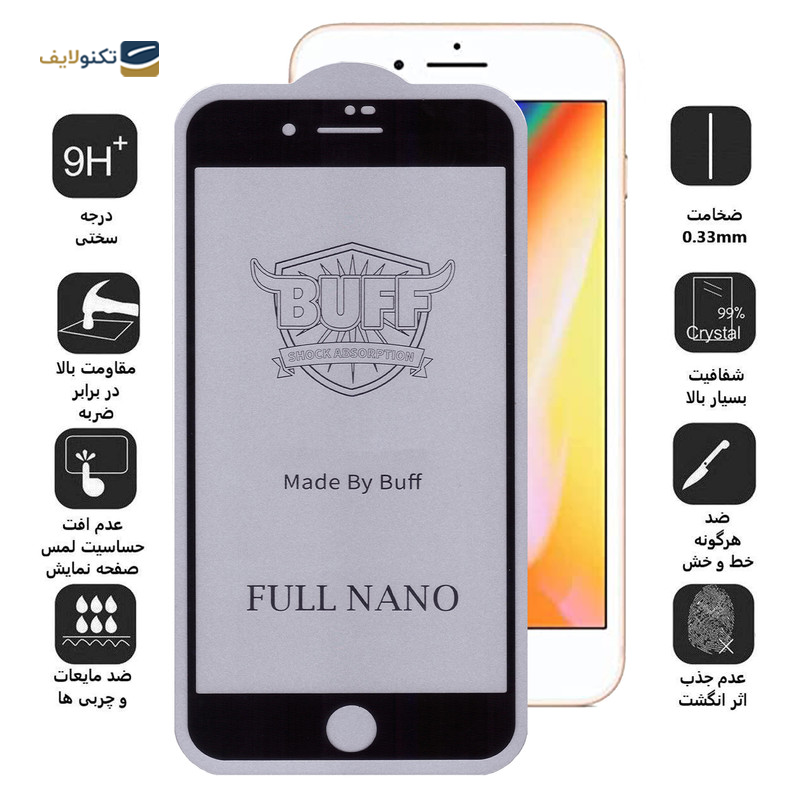 گلس گوشی اپل iPhone 8 Plus - 7 Plus بوف مدل Full Nano - Buff Full Nano Screen Protector For iPhone 8 Plus - 7 Plus