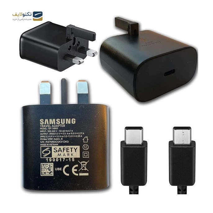 شارژر دیواری سامسونگ 25 وات مدل EP-TA800 سه شاخه اروپا به همراه کابل دو سر تایپ سی - Samsung EP-TA800 25W Charger With Type-C Cable