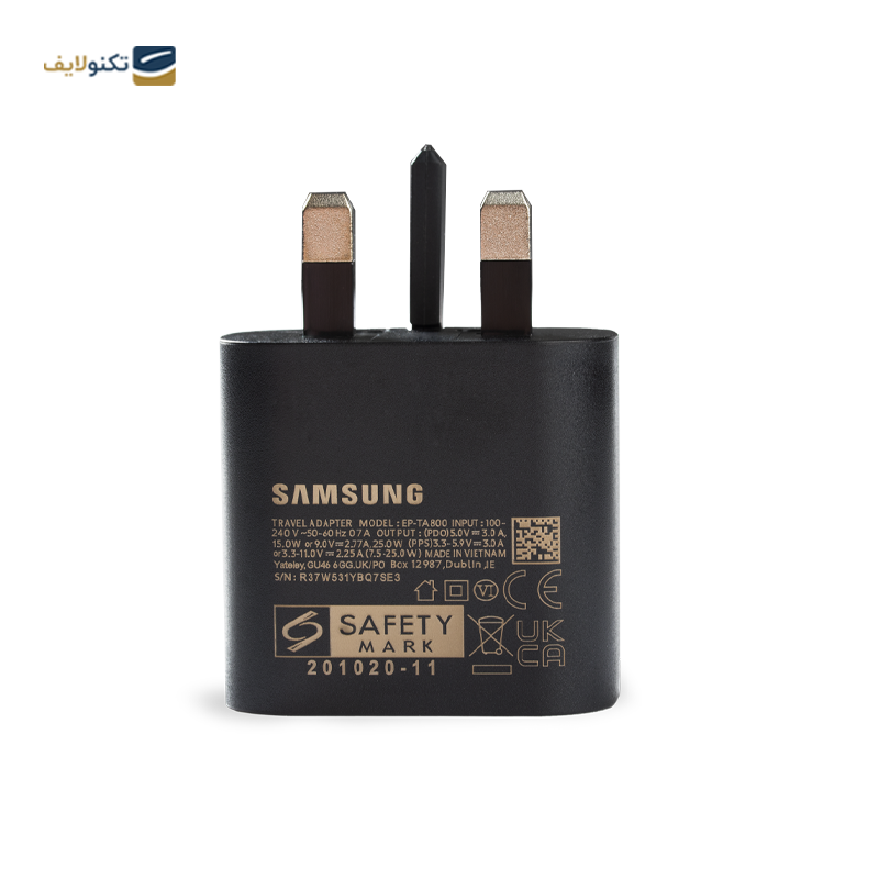 شارژر دیواری سامسونگ مدل EP-TA800 توان 25 وات به همراه تبدیل برق مرکان - Samsung EP-TA800 3 Pin Charger 25 Watt