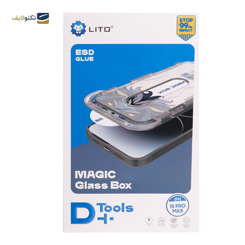 گلس گوشی اپل iPhone 15 Pro Max لیتوو مدل D+ Tools Magic Glass Box به همراه کیت نصب - Lito D+ Tools Magic Glass Box Screen Protector for iPhone 15 Pro Max