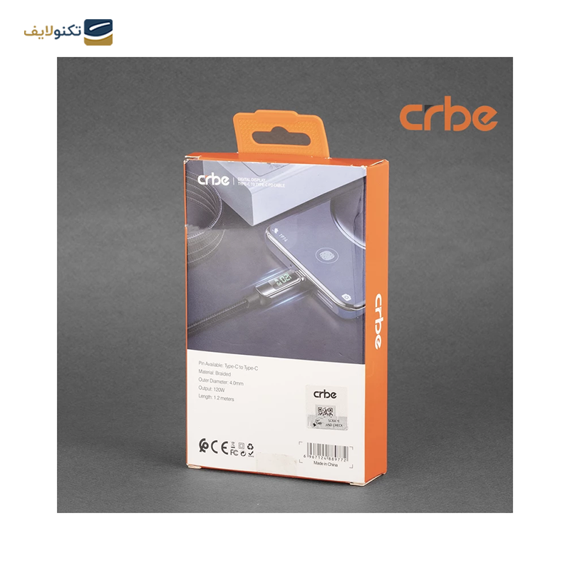 کابل دو سر تایپ سی کربی مدل BE-C105CC 120W طول 1.2 متر - Crbe BE-C105CC 120W USB-C to USB-C Cable 1.2m
