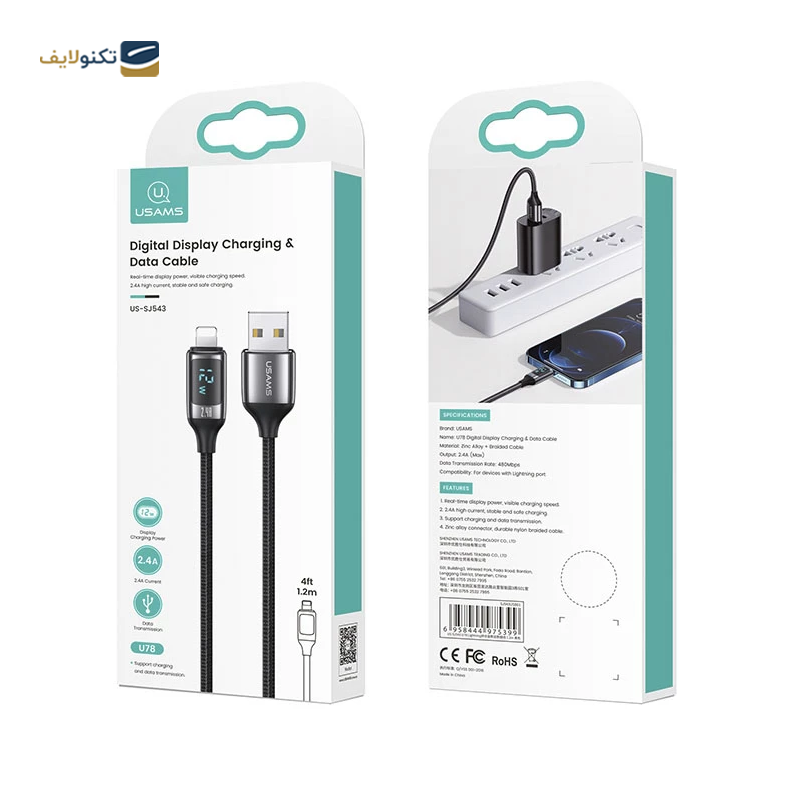 کابل لایتنینگ یوسمز مدل US-SJ543 طول 1.2 متر - Usams US-SJ543 USB to Lightning Cable 1.2m