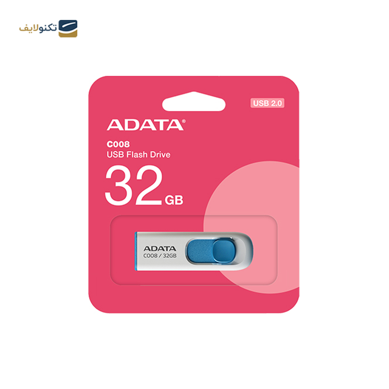 فلش مموری ای دیتا مدل C008 Capless Sliding ظرفیت 32 گیگابایت - ADATA C008 Capless Sliding USB2 Flash Memory - 32GB