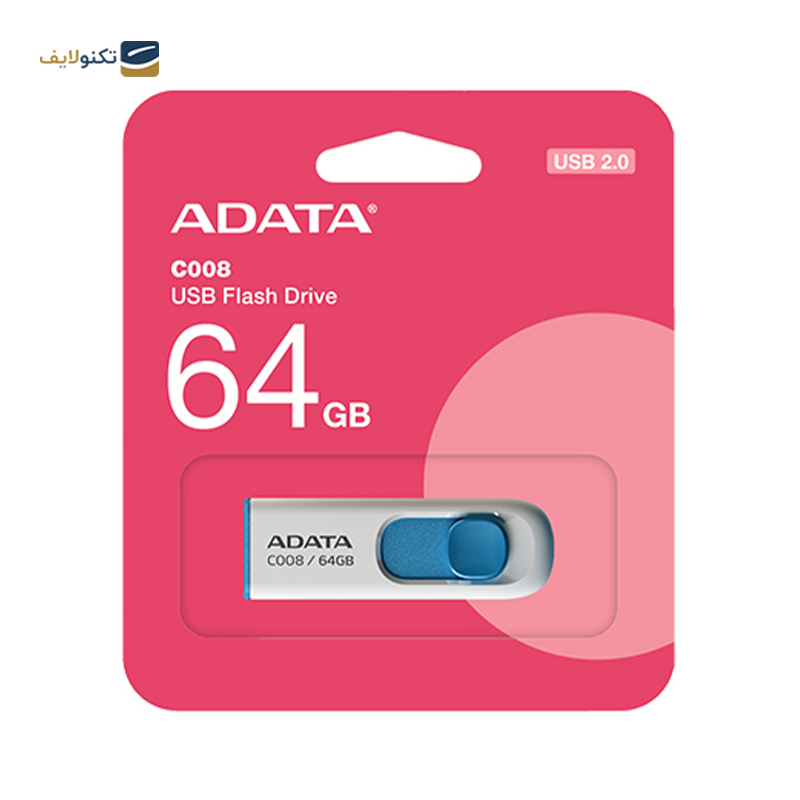 فلش مموری ای دیتا مدل C008 Capless Sliding ظرفیت 64 گیگابایت - ADATA C008 Capless Sliding USB2 Flash Memory - 64GB