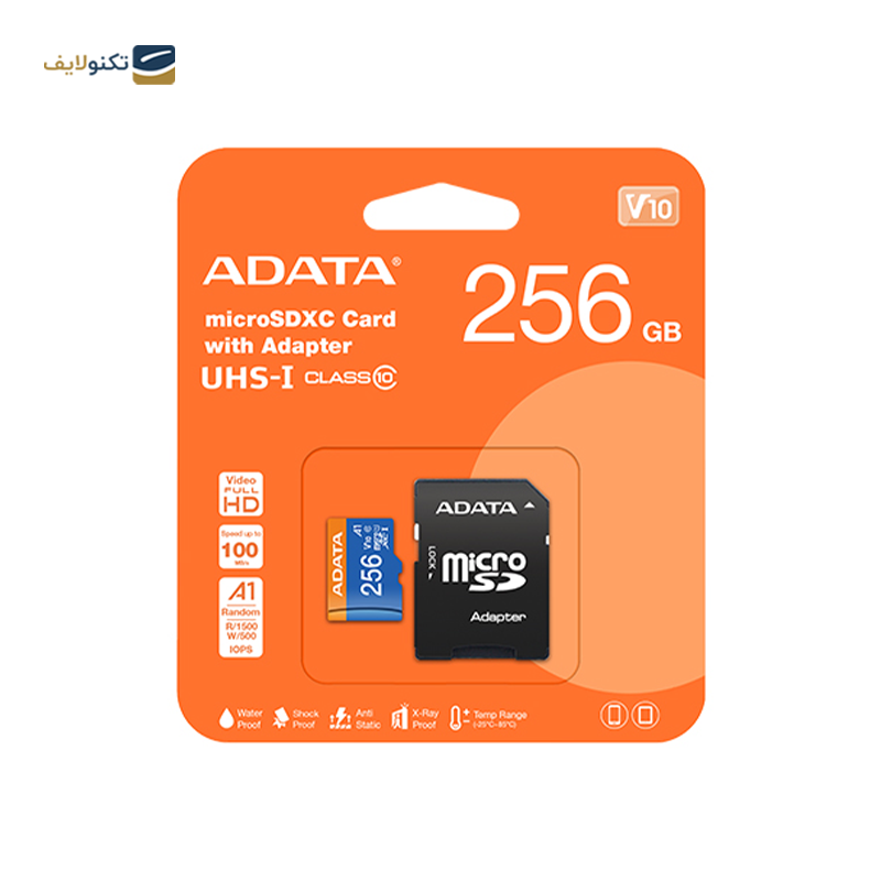 کارت حافظه microSDXC ای دیتا مدل Premier V10 A1 کلاس 10 استاندارد UHS-I سرعت 100MBps ظرفیت 256 گیگابایت به همراه آداپتور - ADATA Premier V10 A1 UHS-I 100MBps microSDXC - 256GB