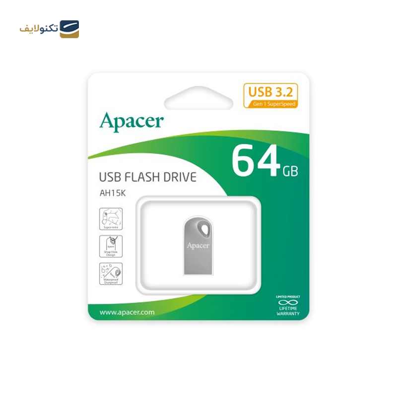 فلش مموری اپیسر مدل AH15K USB 3 ظرفیت 64 گیگابایت - Apacer AH15K USB 3.2 Flash Memory - 64GB