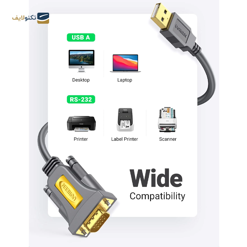 کابل RS232 یوگرین مدل CR104 20222 طول 2 متر - Ugreen CR104 20222 USB to RS232 DB9 Cable 2M