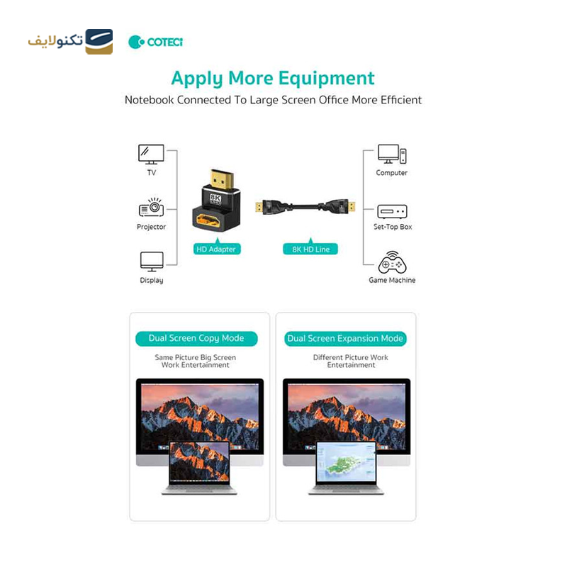 تبدیل HDMI مادگی به نری کوتتسی مدل 87604 L-Type زاویه 90 درجه - Coteetci 87604 L-Type Converter Female To male 90 Degrees