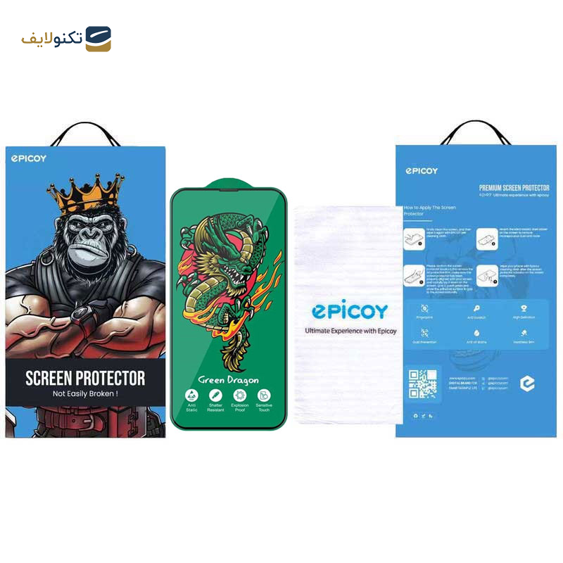 محافظ صفحه نمایش اپیکوی مدل Green Dragon ExplosionProof مناسب برای گوشی موبایل اپل iPhone 11 Pro/ XS/ X - Epicoy Green Dragon ExplosionProof Glass Screen Protector For Apple iPhone 11 Pro/ XS/ X