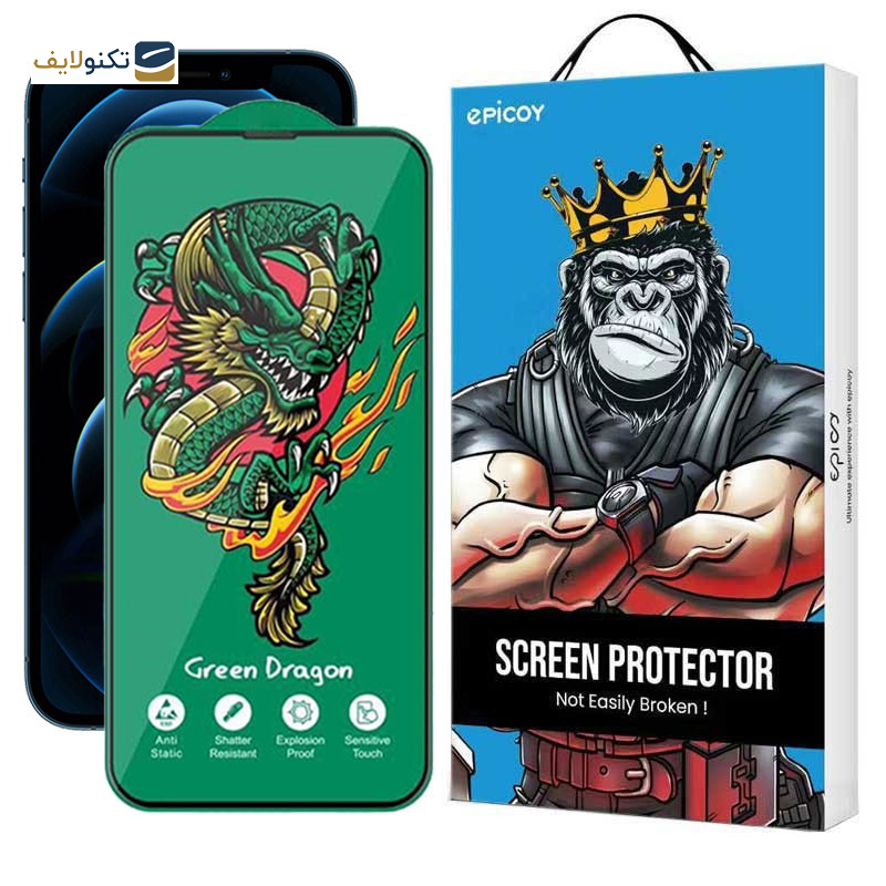 محافظ صفحه نمایش اپیکوی مدل Green Dragon ExplosionProof مناسب برای گوشی موبایل اپل iPhone 12 Pro Max - Epicoy Green Dragon ExplosionProof Glass Screen Protector For Apple iPhone 12 Pro Max