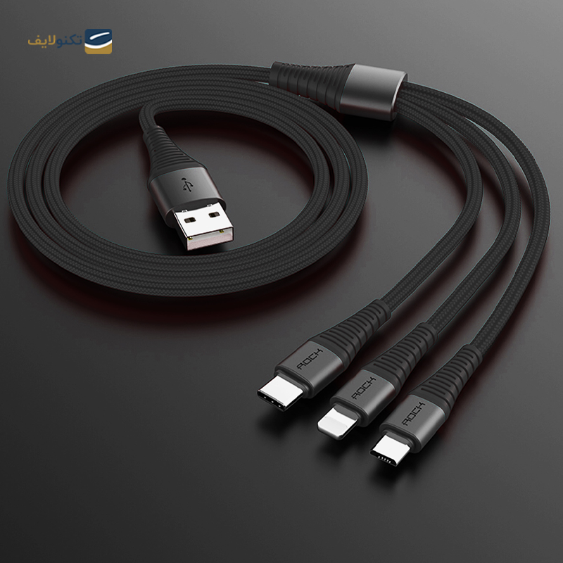 کابل تایپ سی - لایتنینگ - میکرو یو اس بی راک مدل RCB0560 طول 1.2 متر - Rock RCB0560 USB to Lightning-USB-C-MicroUSB Cable 1.2m