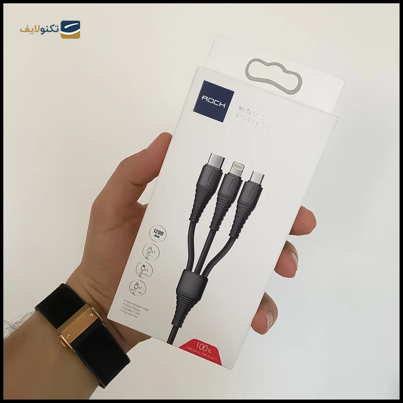 کابل تایپ سی - لایتنینگ - میکرو یو اس بی راک مدل RCB0560 طول 1.2 متر - Rock RCB0560 USB to Lightning-USB-C-MicroUSB Cable 1.2m