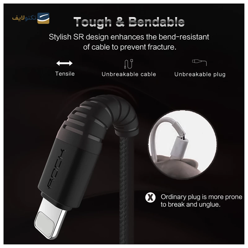 کابل تایپ سی - لایتنینگ - میکرو یو اس بی راک مدل RCB0560 طول 1.2 متر - Rock RCB0560 USB to Lightning-USB-C-MicroUSB Cable 1.2m