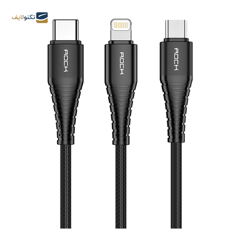 کابل تایپ سی - لایتنینگ - میکرو یو اس بی راک مدل RCB0560 طول 1.2 متر - Rock RCB0560 USB to Lightning-USB-C-MicroUSB Cable 1.2m