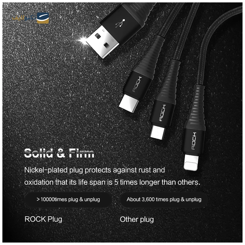کابل تایپ سی - لایتنینگ - میکرو یو اس بی راک مدل RCB0560 طول 1.2 متر - Rock RCB0560 USB to Lightning-USB-C-MicroUSB Cable 1.2m