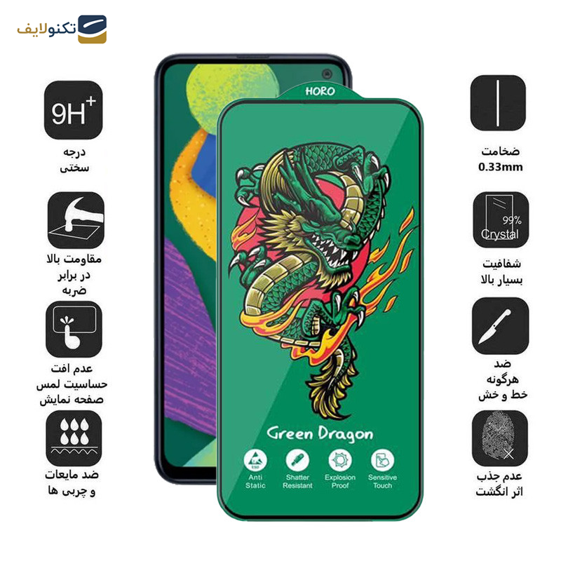 محافظ صفحه نمایش اپیکوی مدل  Green Dragon ExplosionProof مناسب برای گوشی موبایل سامسونگ Galaxy F52 5G/F42 5G/F34 5G/F23 5G/F14 5G/F13 4G  - Epicoy Green Dragon ExplosionProof Glass Screen Protector For Samsung Galaxy F52 5G/F42 5G/F34 5G/F23 5G/F14 5G/F13 4G