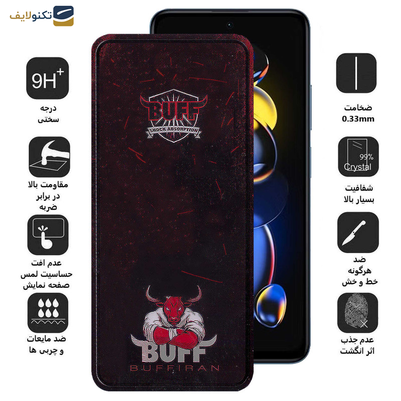 محافظ صفحه نمایش بوف مدل Muscle-Bull-G مناسب برای گوشی موبایل شیائومی Redmi Note 11T Pro Plus - Note 11T Pro - Note 11T 5G - Buff Muscle-Bull-G Glass Screen Protector For Xiaomi Redmi Note 11T Pro Plus - Note 11T Pro - Note 11T 5G