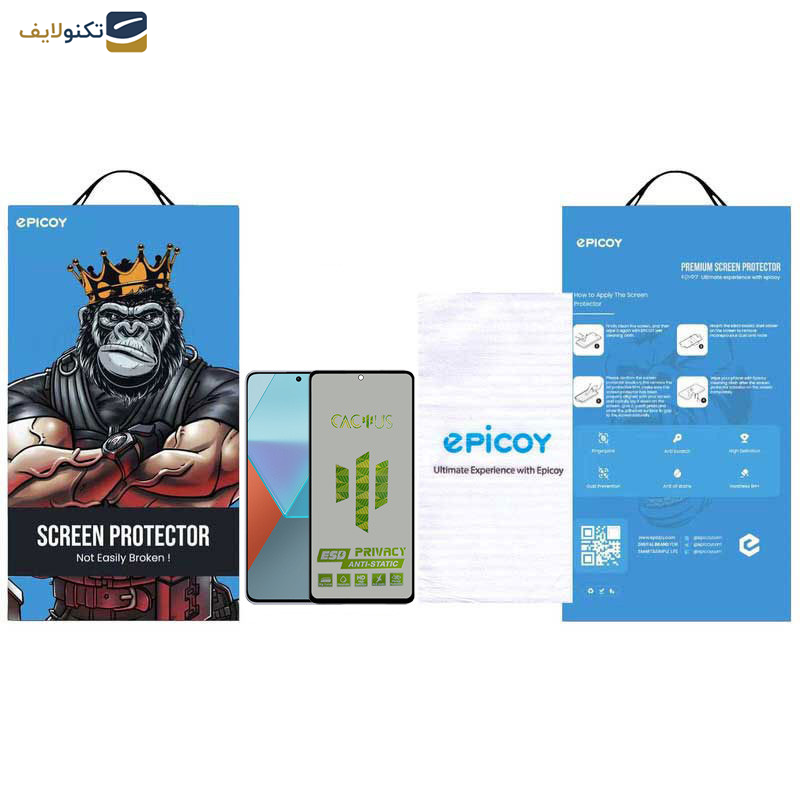 محافظ صفحه نمایش حریم شخصی اپیکوی مدل Cactus-ESD-Privacy مناسب برای گوشی موبایل شیائومی Redmi Note 13 Pro 4G-5G -Note 13 4G-5G -Note 13R Pro - Epicoy Cactus-ESD-Privacy Screen Protector For Xiaomi Redmi Note 13 Pro 4G-5G -Note 13 4G-5G -Note 13R Pro