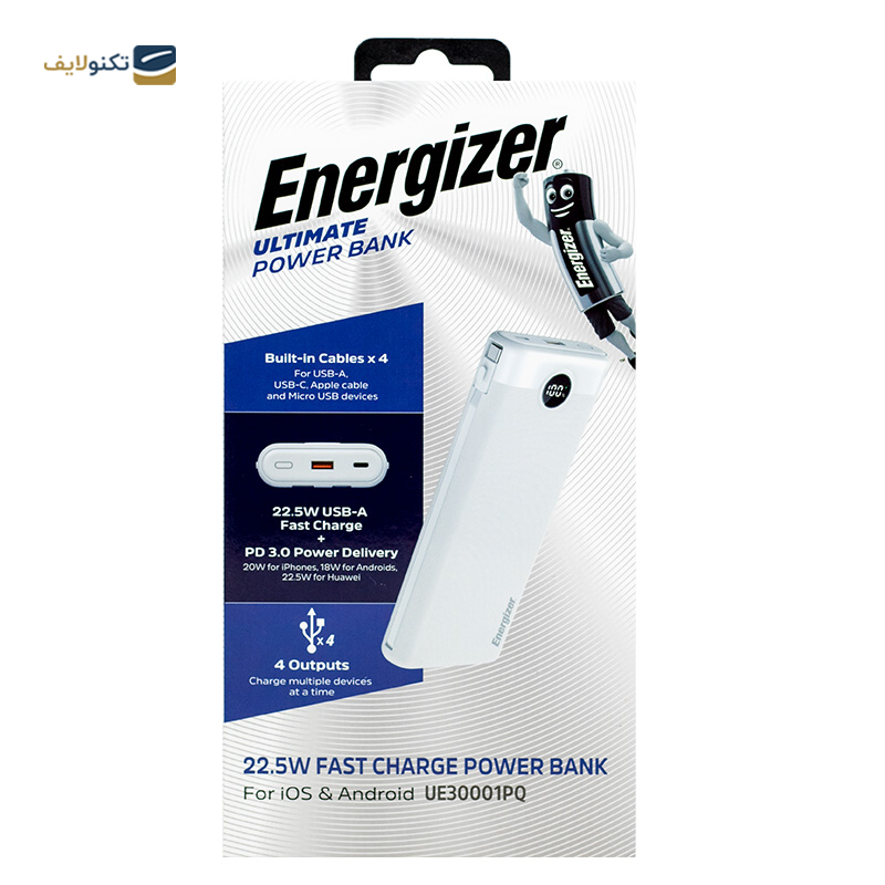 پاوربانک انرجایزر مدل UE30001PQ ظرفیت 30000 میلی آمپر ساعت - Energizer UE30001PQ 30000mah Power Bank