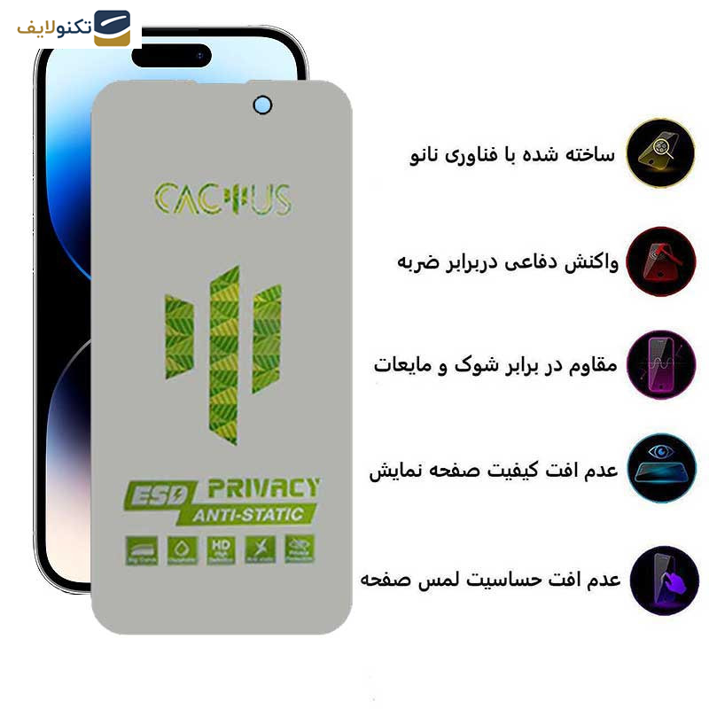 محافظ صفحه نمایش حریم شخصی اپیکوی مدل Cactus-ESD-Privacy مناسب برای گوشی موبایل اپل iPhone 14 Pro - Epicoy Cactus-ESD-Privacy Screen Protector For Apple iPhone 14 Pro
